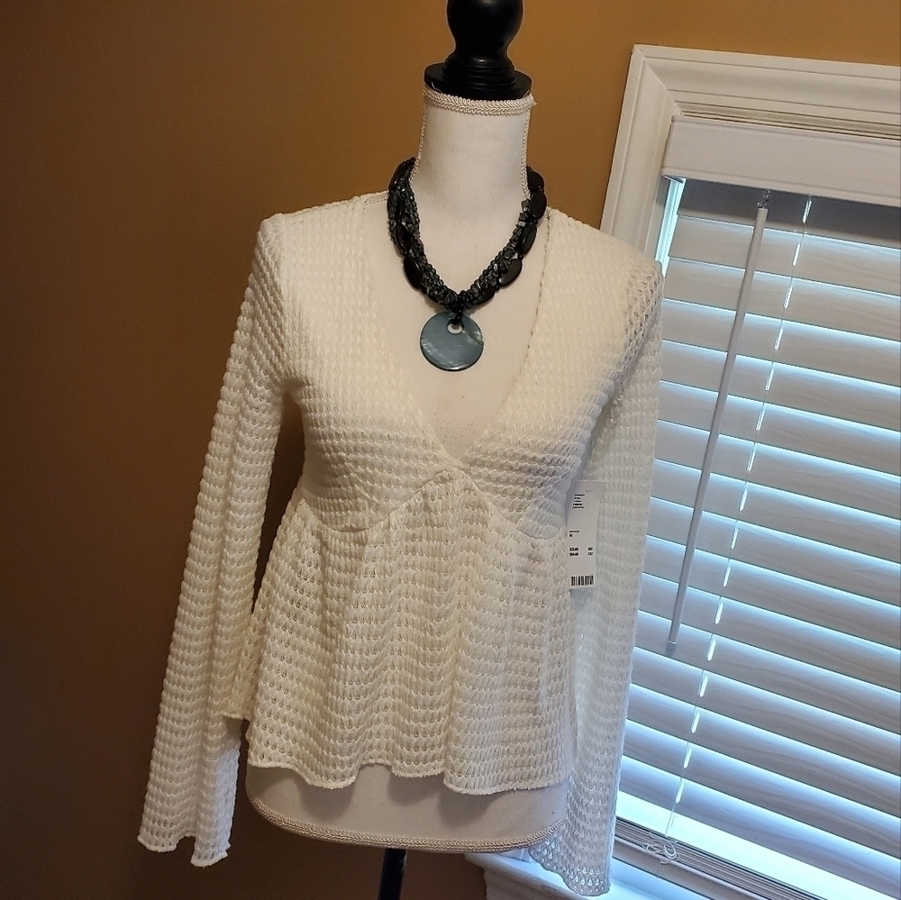 NWT Urban Outfitters Ivory White sheer knit Top Size Medium